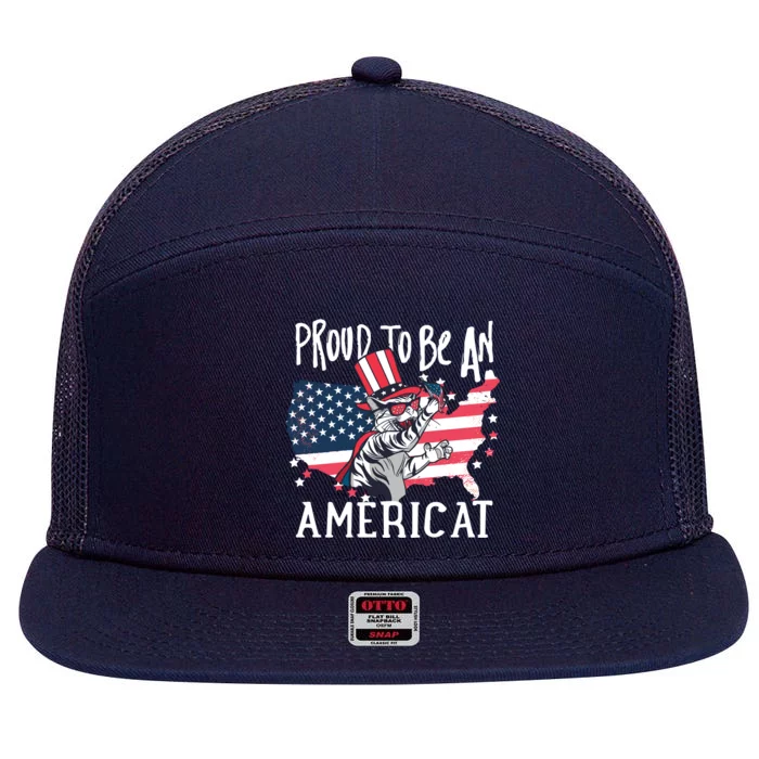 Proud To Be an Americat Cat 7 Panel Mesh Trucker Snapback Hat