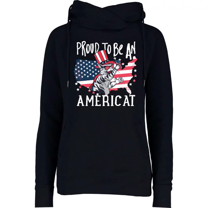 Proud To Be an Americat Cat Womens Funnel Neck Pullover Hood