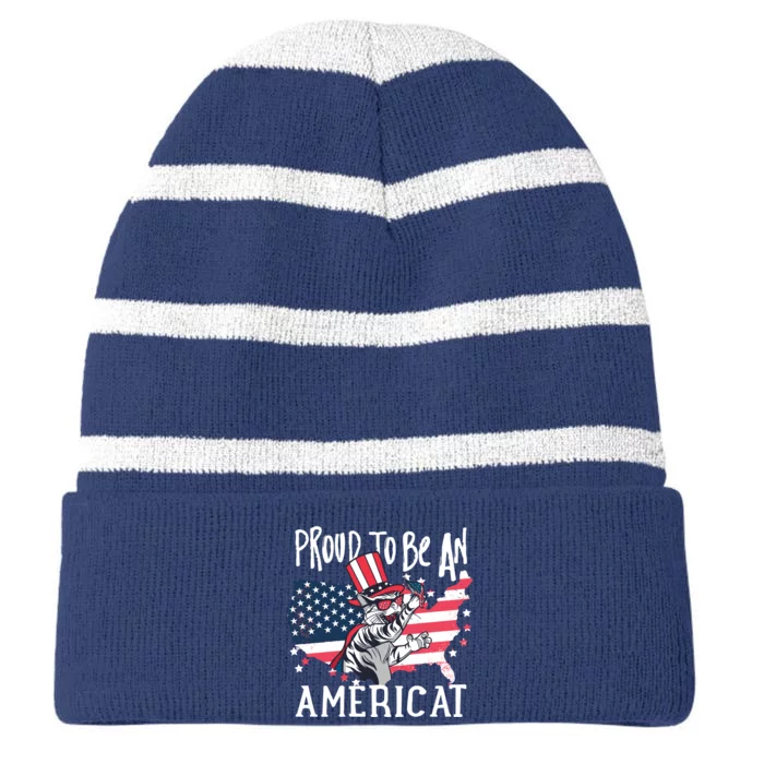 Proud To Be an Americat Cat Striped Beanie with Solid Band