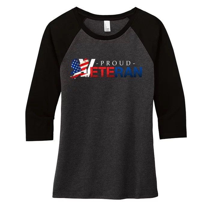 Proud USA Veteran Eagle Women's Tri-Blend 3/4-Sleeve Raglan Shirt