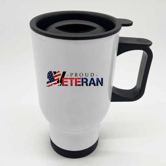 Proud USA Veteran Eagle Front & Back Stainless Steel Travel Mug