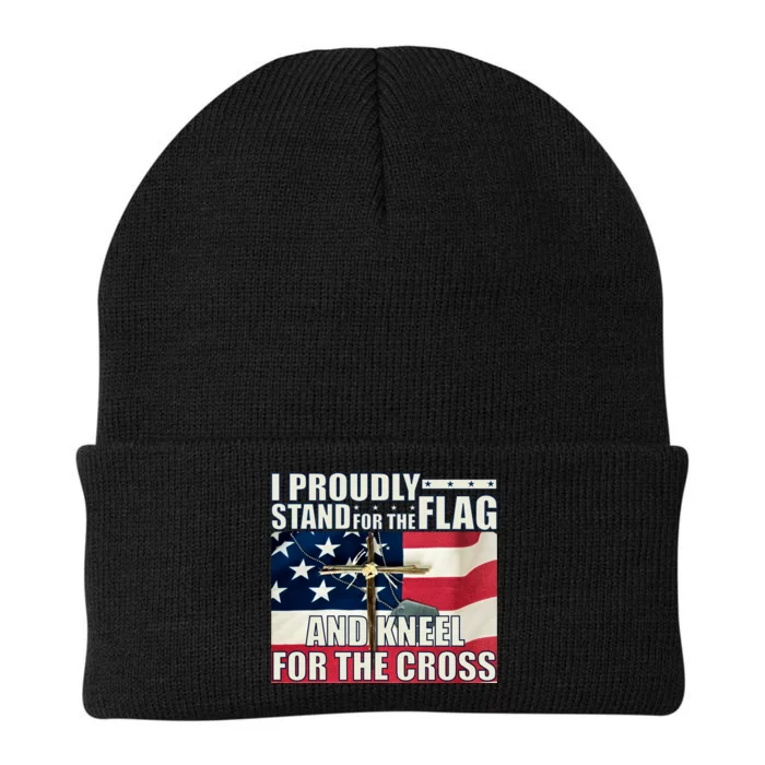 Proudly Stand For The Flag And Kneel For The Cross Knit Cap Winter Beanie