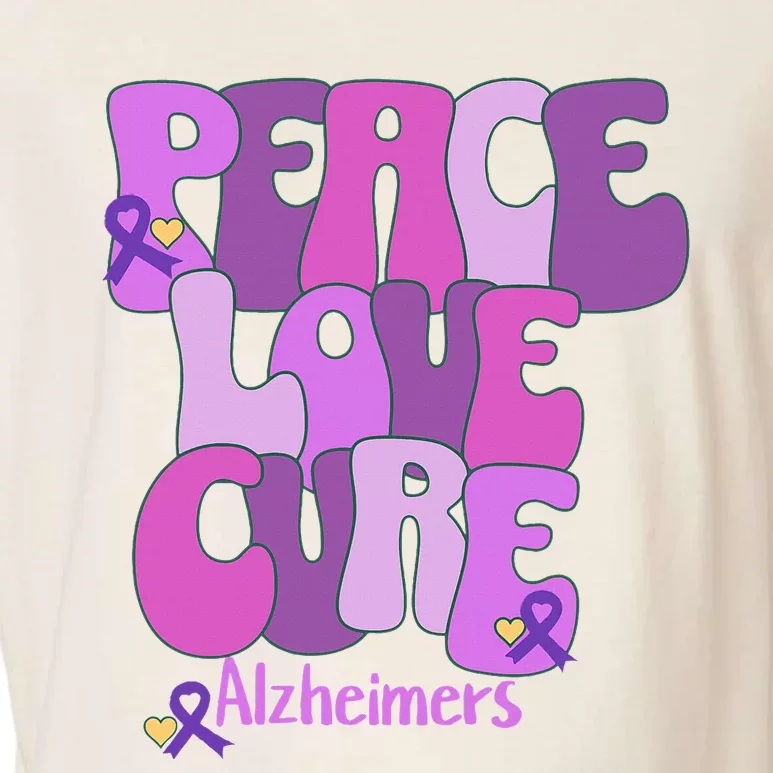 Purple Ribbon Peace Love Cure Alzheimer's Awareness Garment-Dyed Women's Muscle Tee