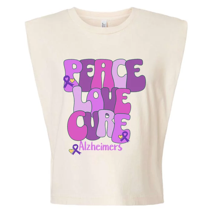 Purple Ribbon Peace Love Cure Alzheimer's Awareness Garment-Dyed Women's Muscle Tee