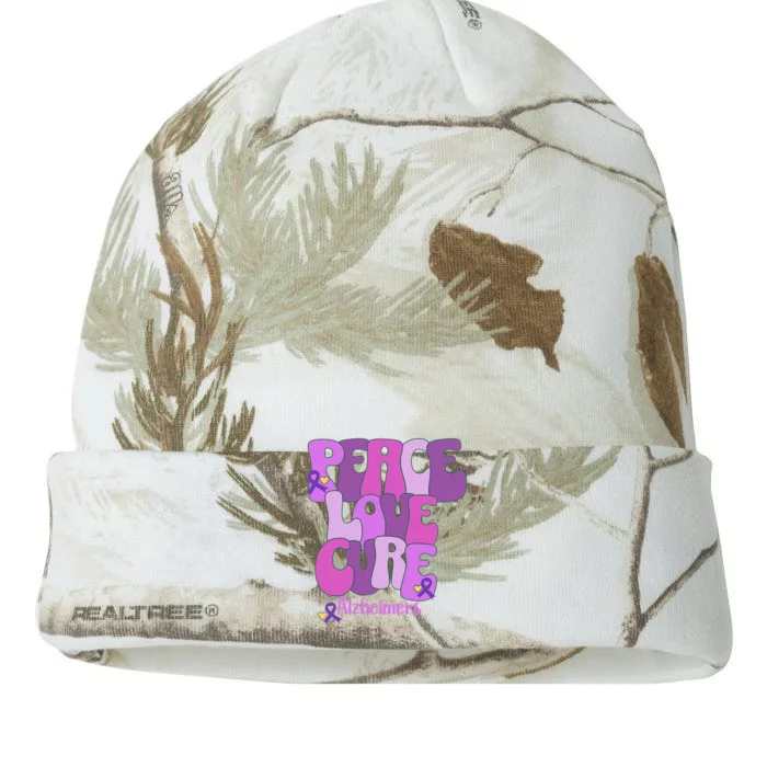 Purple Ribbon Peace Love Cure Alzheimer's Awareness Kati - 12in Camo Beanie