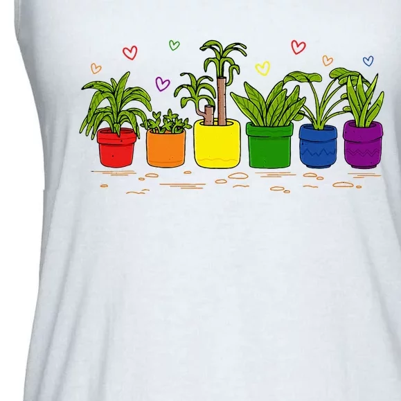 Pride Rainbow Plant Life Lgbtq Ally Design Ladies Essential Flowy Tank