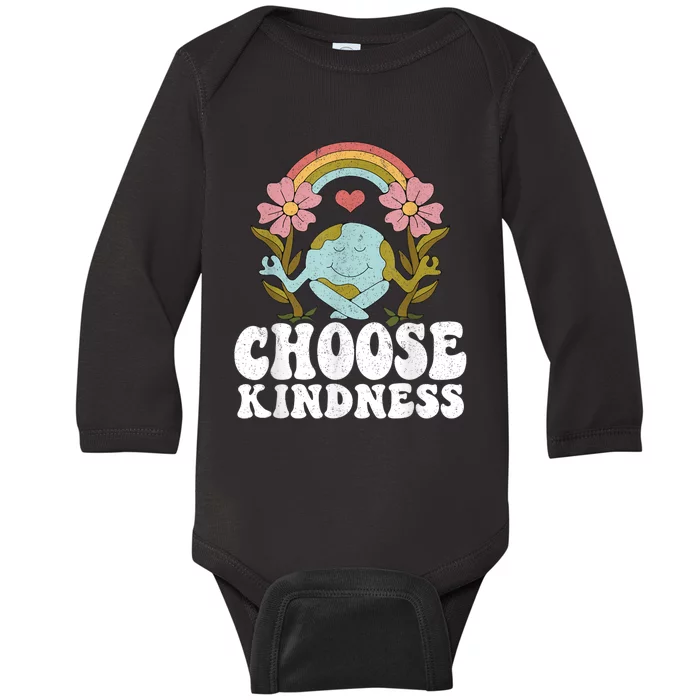 Positive Rainbow Peace Hippie Choose Kindness Earth Day Baby Long Sleeve Bodysuit