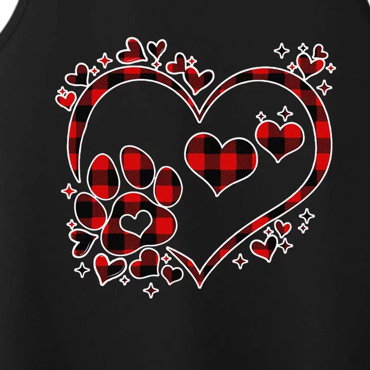 Paw Red Plaid Print Heart Cute Dog Cat Lover Valentines Day Performance Tank