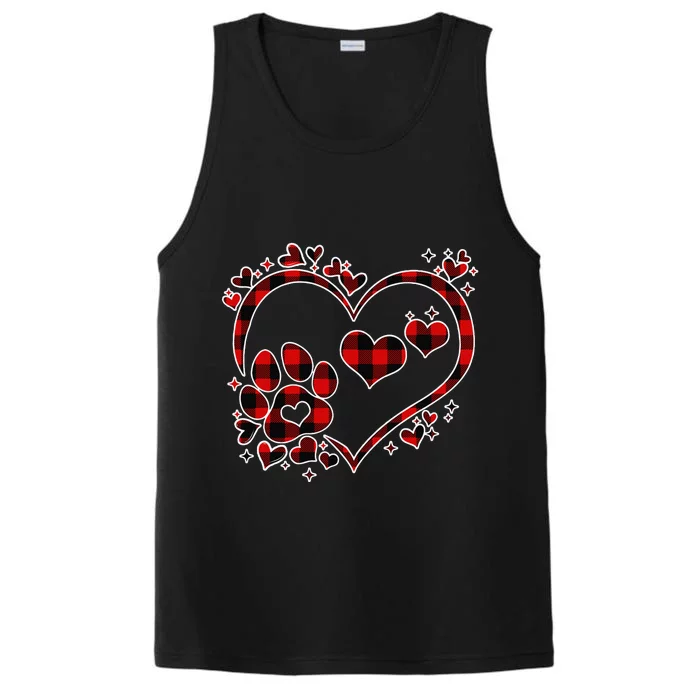 Paw Red Plaid Print Heart Cute Dog Cat Lover Valentines Day Performance Tank