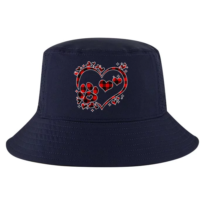 Paw Red Plaid Print Heart Cute Dog Cat Lover Valentines Day Cool Comfort Performance Bucket Hat