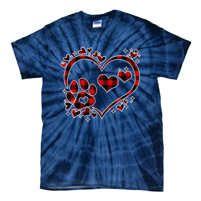 Paw Red Plaid Print Heart Cute Dog Cat Lover Valentines Day Tie-Dye T-Shirt