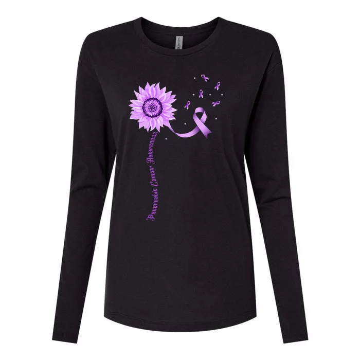 Purple Ribbon Pancreatic Cancer Awareness Womens Cotton Relaxed Long Sleeve T-Shirt