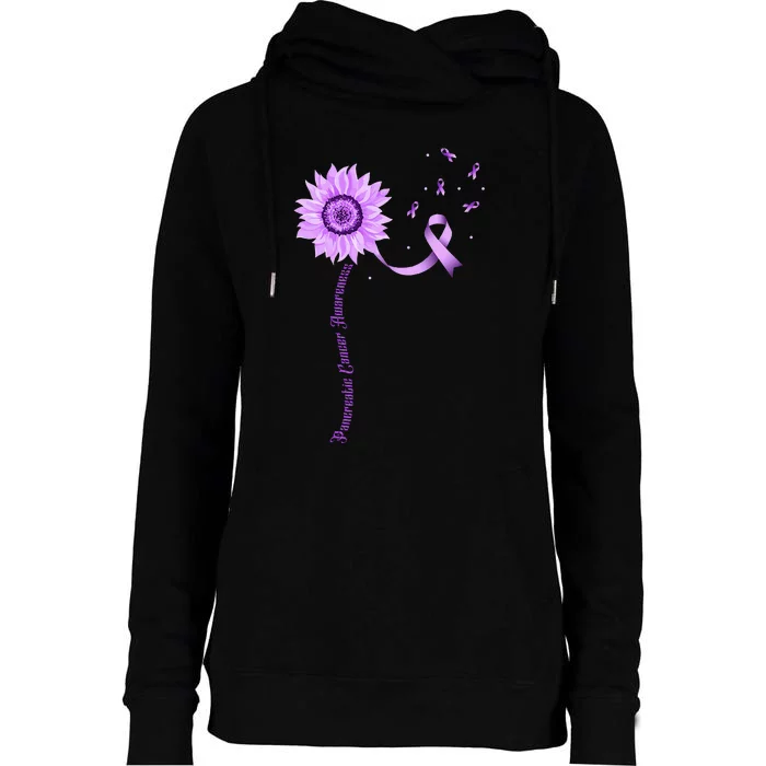 Purple Ribbon Pancreatic Cancer Awareness Womens Funnel Neck Pullover Hood