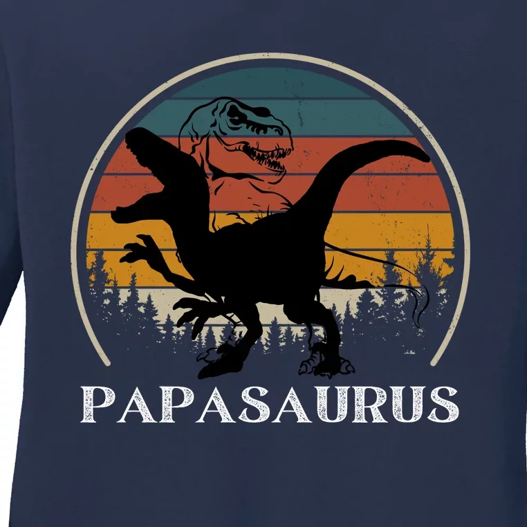 Papasaurus Retro Ladies Long Sleeve Shirt