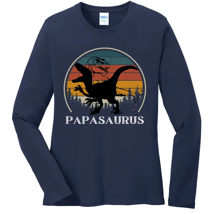 Papasaurus Retro Ladies Long Sleeve Shirt