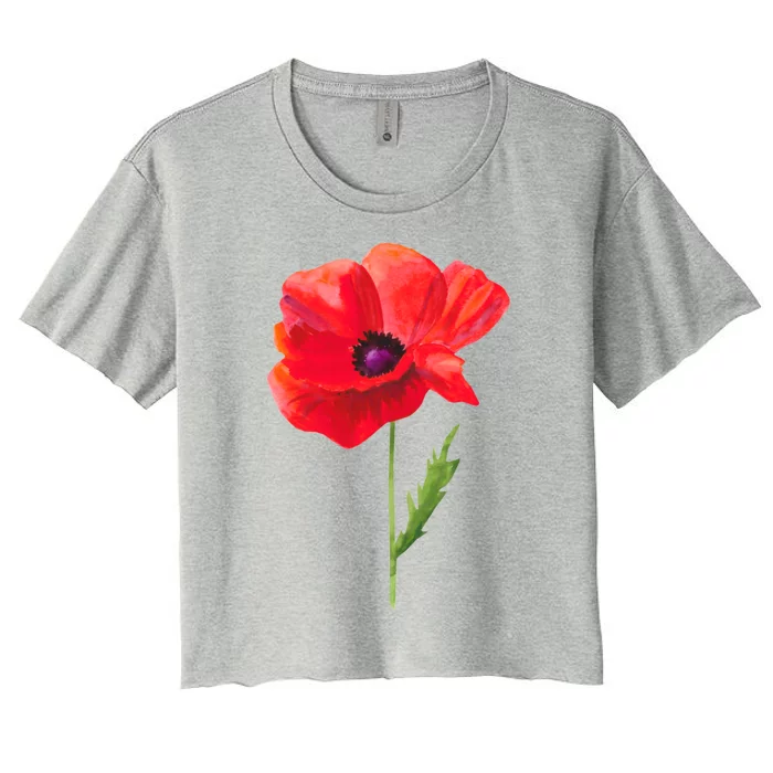 Poppy Red Poppy Flower Watercolour Garden Art Poppy Gift Women's Crop Top Tee