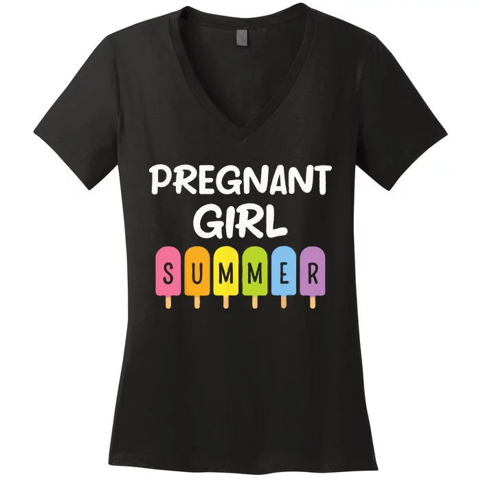 Pregnancy Reveal Pregnant Summer Baby Shower Women's V-Neck T-Shirt