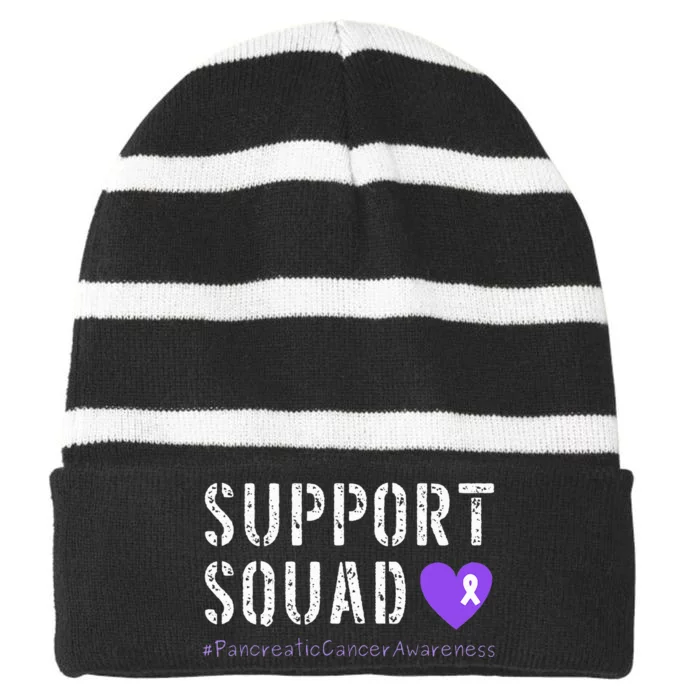 Purple Ribbon Pancreatic Cancer Awareness Striped Beanie with Solid Band