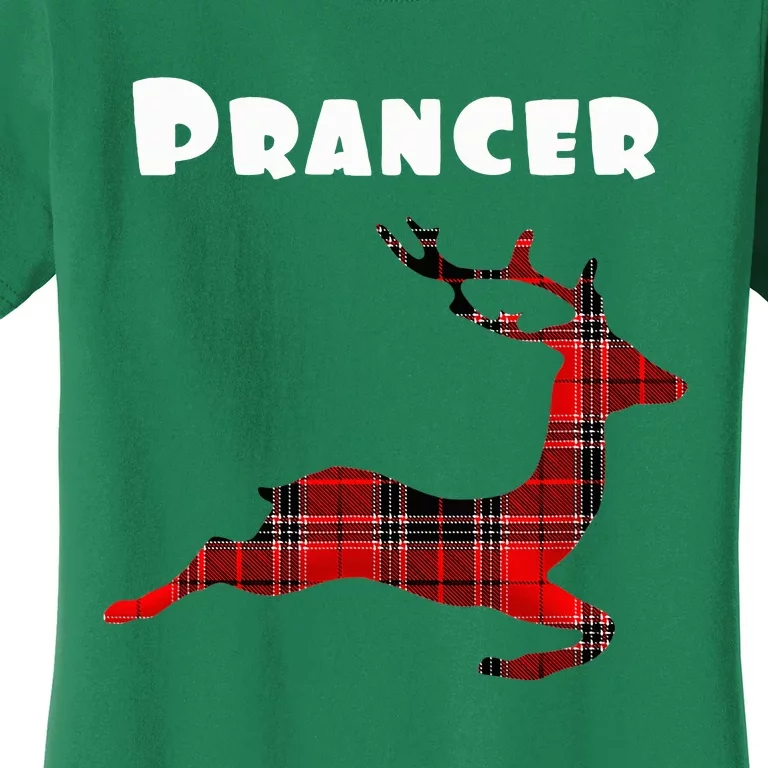 Prancer Red Plaid Reindeer Christmas Holiday Women's T-Shirt