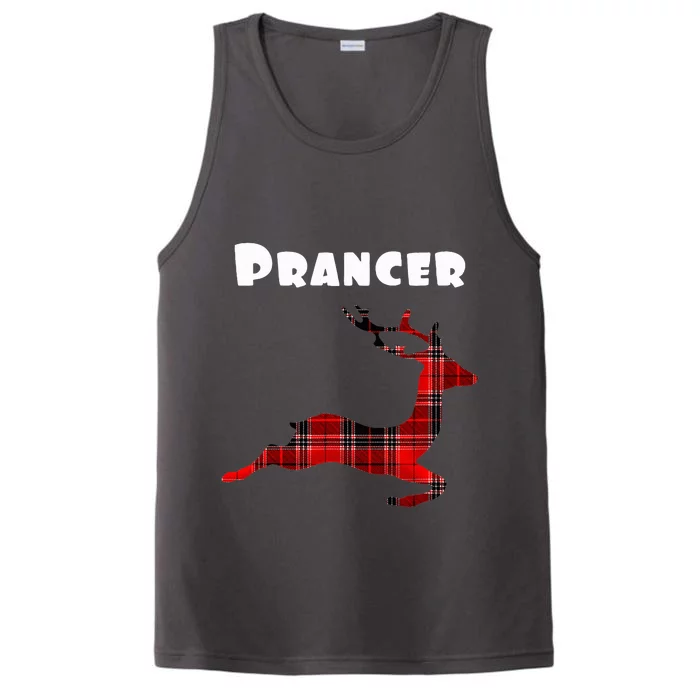 Prancer Red Plaid Reindeer Christmas Holiday Performance Tank