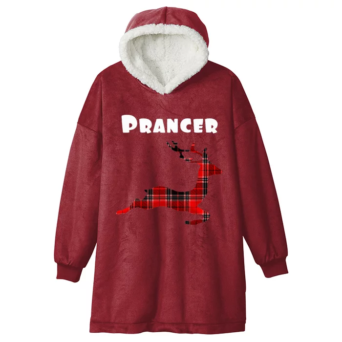 Prancer Red Plaid Reindeer Christmas Holiday Hooded Wearable Blanket