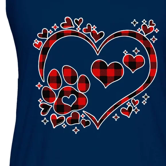 Paw Red Plaid Print Heart Cute Dog Cat Lover Valentines Day Ladies Essential Flowy Tank