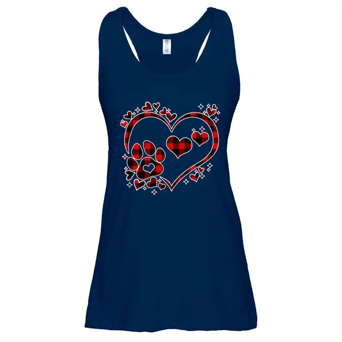 Paw Red Plaid Print Heart Cute Dog Cat Lover Valentines Day Ladies Essential Flowy Tank