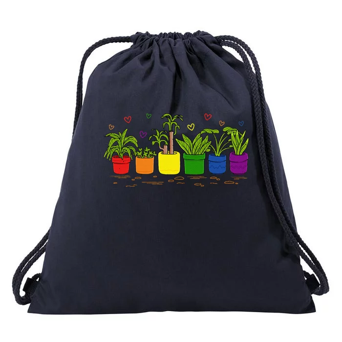 Pride Rainbow Plant Life Lgbtq Ally Design Drawstring Bag