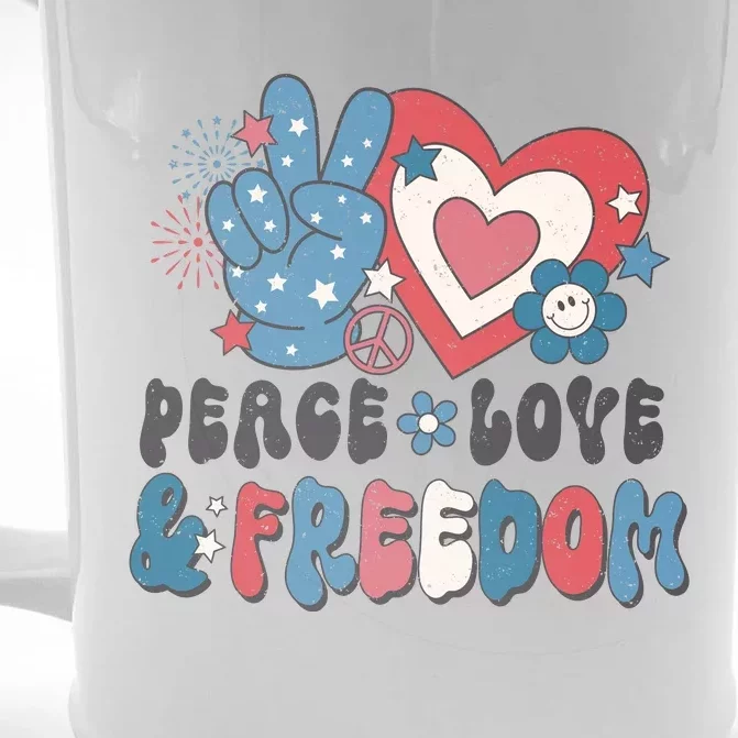 Patriotic Retro Peace Love Freedom USA Flag 4th Of July Gift Front & Back Beer Stein