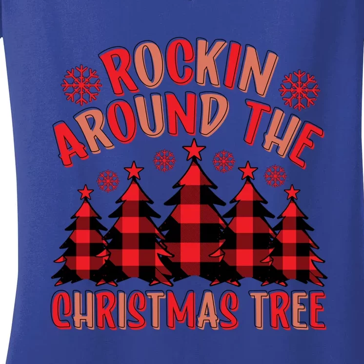 Plaid Retro Rockin Around The Christmas Tree Gift Women's V-Neck T-Shirt