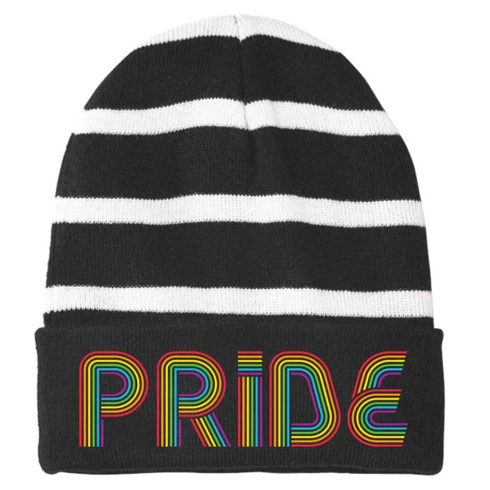 Pride Rainbow Retro Celebration Striped Beanie with Solid Band