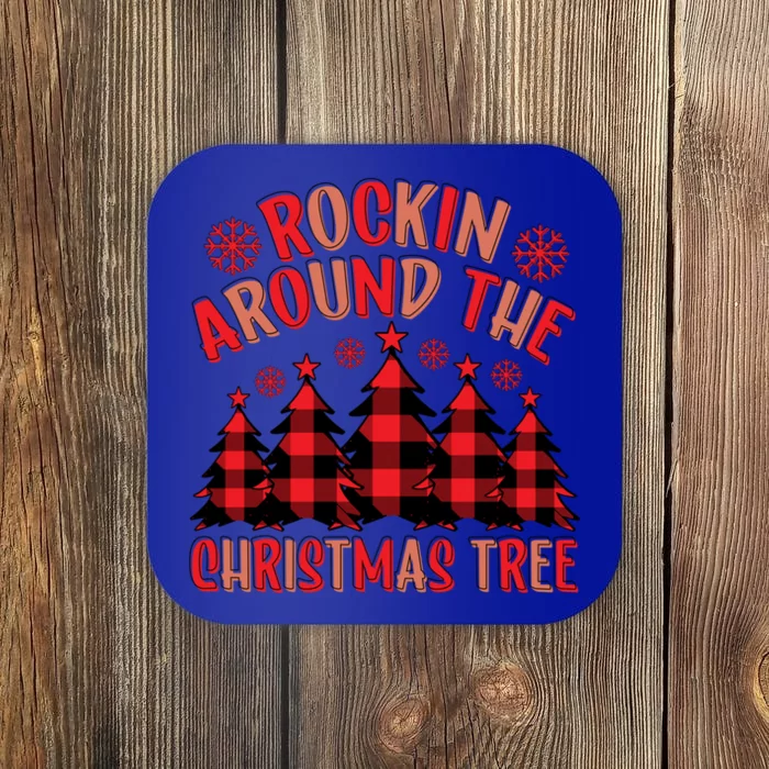 Plaid Retro Rockin Around The Christmas Tree Gift Coaster