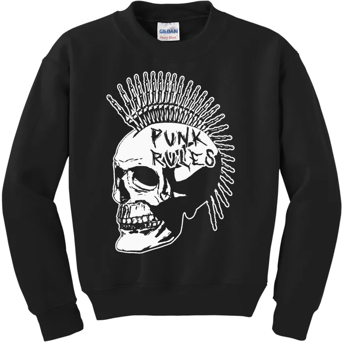 Punk Rock Rules Heavy Metal Skull Punker Rocker Mohawk Music Kids Sweatshirt