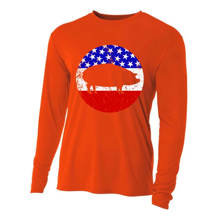 Pig Roast Retro Style Bbq Cookout American Flag Cute Gift Cooling Performance Long Sleeve Crew