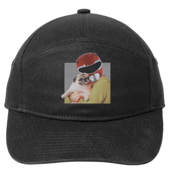 Power Rangers Red Ranger Cuddling A Pug 7-Panel Snapback Hat