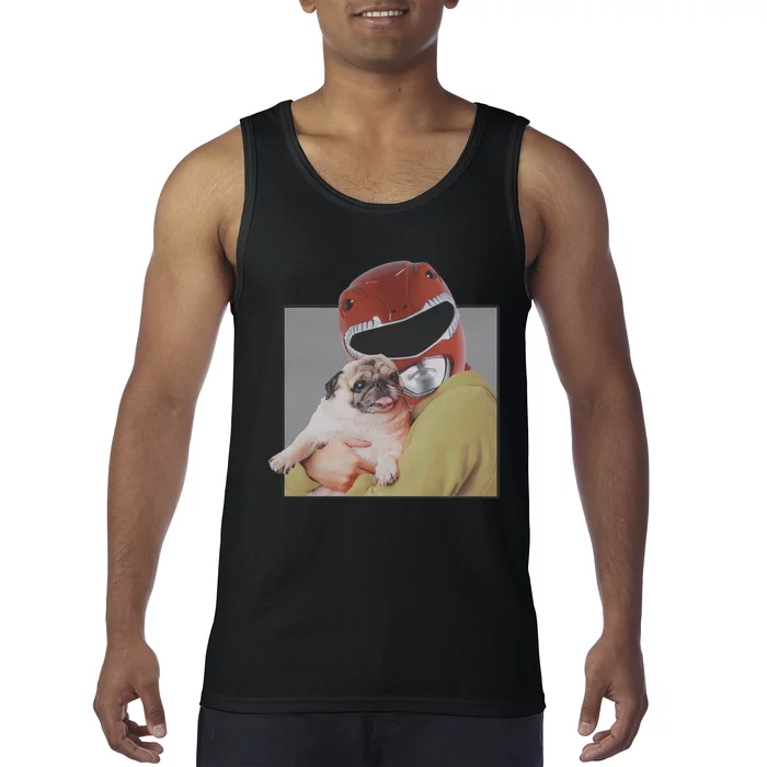 Power Rangers Red Ranger Cuddling A Pug Tank Top