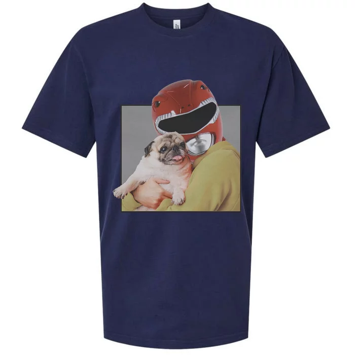 Power Rangers Red Ranger Cuddling A Pug Sueded Cloud Jersey T-Shirt