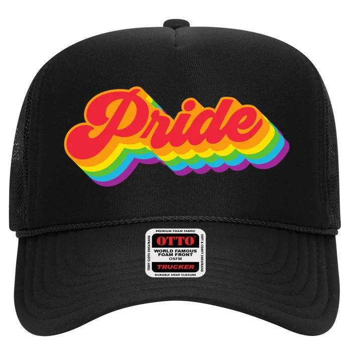 Pride Rainbow Retro LGBTQ High Crown Mesh Trucker Hat