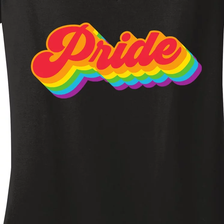 Pride Rainbow Retro LGBTQ Women's V-Neck T-Shirt