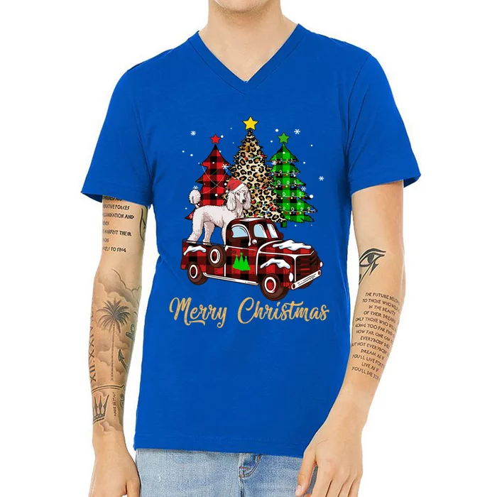 Poodle Riding Red Truck Xmas Merry Christmas Cute Gift V-Neck T-Shirt