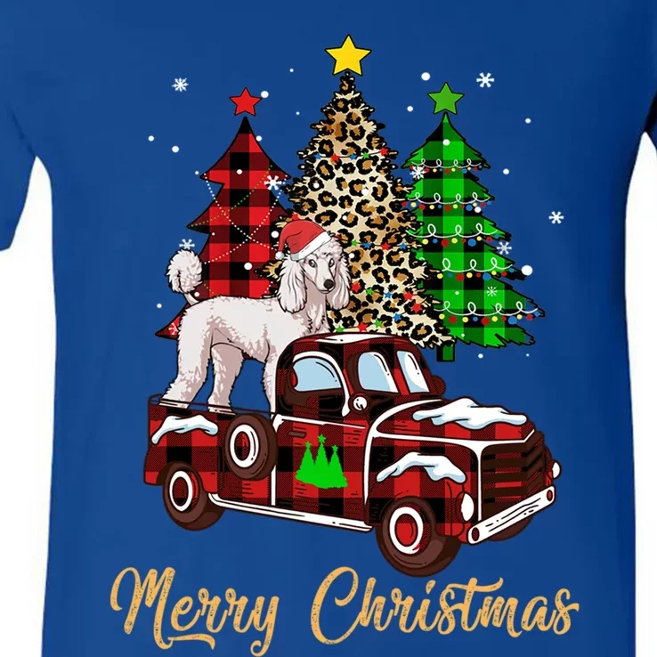 Poodle Riding Red Truck Xmas Merry Christmas Cute Gift V-Neck T-Shirt