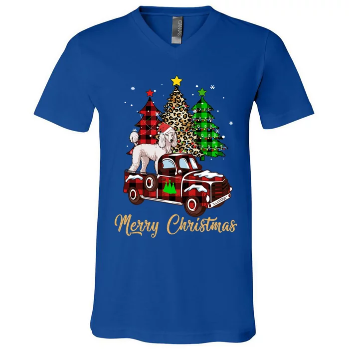 Poodle Riding Red Truck Xmas Merry Christmas Cute Gift V-Neck T-Shirt