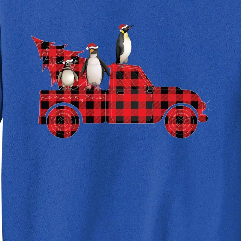 Penguin Riding Red Pajama Tree Truck Funny Penguin Christmas Cute Gift Tall Sweatshirt