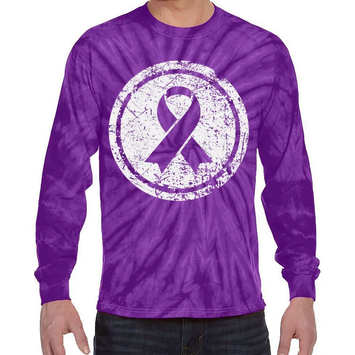 Purple Ribbon Support Survivors Domestic Violence Awareness Tie-Dye Long Sleeve Shirt