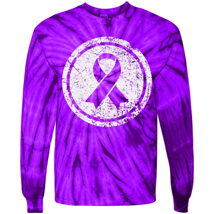 Purple Ribbon Support Survivors Domestic Violence Awareness Tie-Dye Long Sleeve Shirt