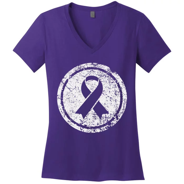 Purple Ribbon Support Survivors Domestic Violence Awareness Women's V-Neck T-Shirt