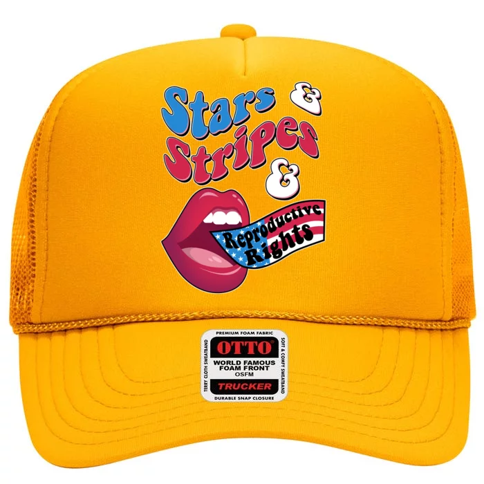 Pro Roe Stars Stripes Reproductive Rights USA American Flag Lips High Crown Mesh Trucker Hat