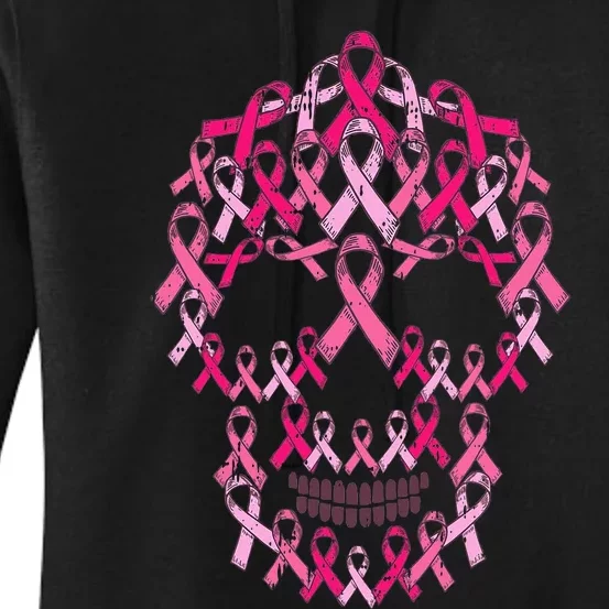 Pink Ribbon Skull Costume Cool Halloween Breast Cancer Gifts Women's Pullover Hoodie