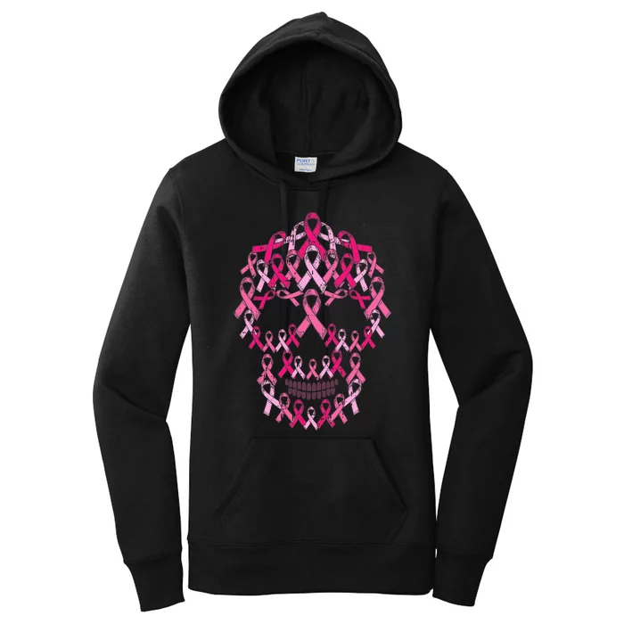 Pink Ribbon Skull Costume Cool Halloween Breast Cancer Gifts Women's Pullover Hoodie