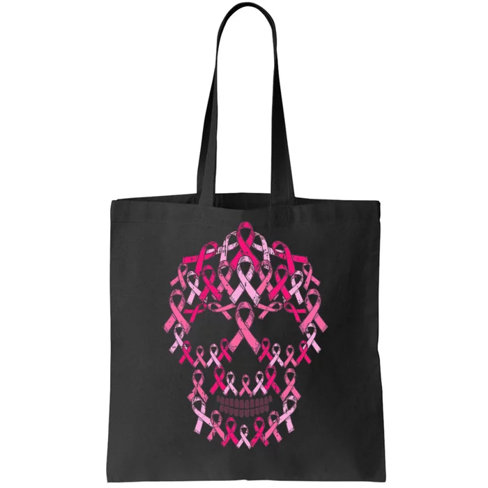 Pink Ribbon Skull Costume Cool Halloween Breast Cancer Gifts Tote Bag